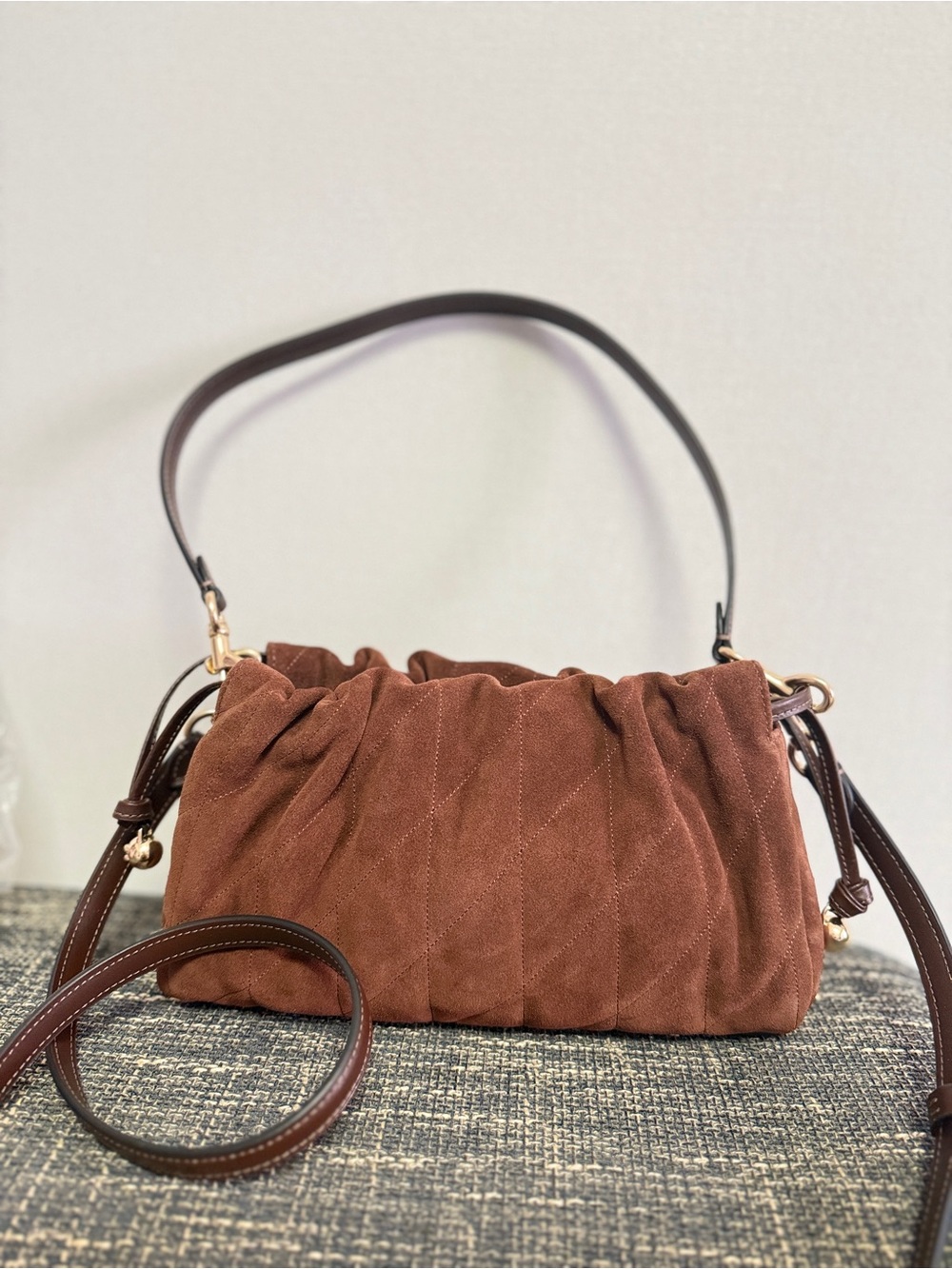 NWT Coach Faye Shoulder Bag CCZ55 Quilted Suede Leather Brown Maple Crossbody - Picture 3 of 8